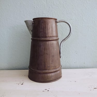 Vintage Antique Metal Copper and Tin Pitcher Home Décor Farmhouse Décor Vase Patina 