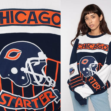 Chicago Bears Sweatshirt 90s Starter Football Sweatshirt Graphic NFL Pullover Jumper Sportswear Blue Orange Sweater Mens Extra Large XL 