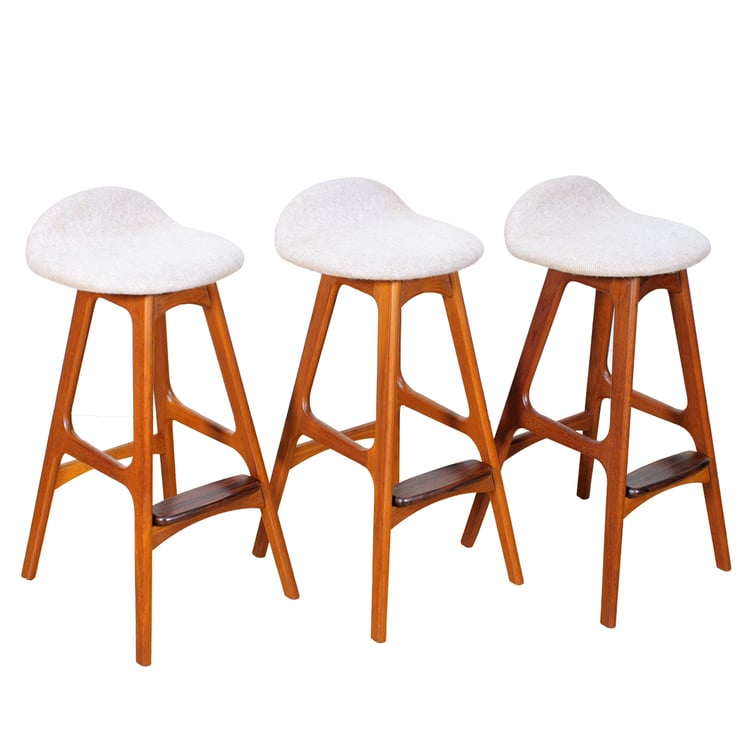 Set of 3 Erik Buch Danish Modern Teak Stools w Rosewood Footrests