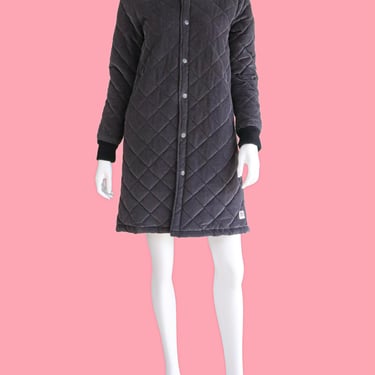 Dark Grey Corduroy Quilted Long Coat Size Small Long Bomber Jacket Jean Jacket Fall Coats Winter Overcoat Quilted Jacket Dark Jean 