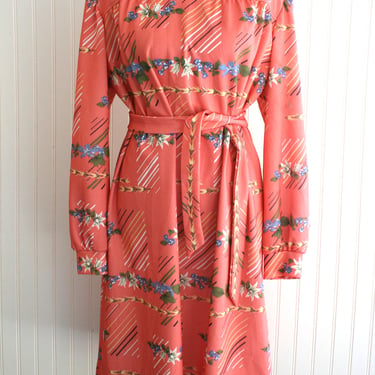 1970s - Peach/Coral - Day Dress - Op Art - Sheath  - by Morro Bay Ltd - Estimated size 18/20 