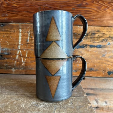 Best Friend Mug Set - Grey with Brown Geometrics 