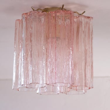 Small Ceiling lamp with pink Murano glass Tronchi, ceiling chandelier diameter 20 cm design vintage style Made in Italy 