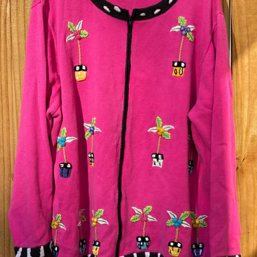 Hot Pink Palm Trees Sweater with Zipper Cardigan Size 2X Plus Size Christmas in July Ugly Christmas Sweater Holiday Sweater Winter Sweater 