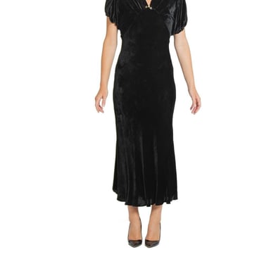 1930S Black Silk Velvet Gown With Art Deco Detail 