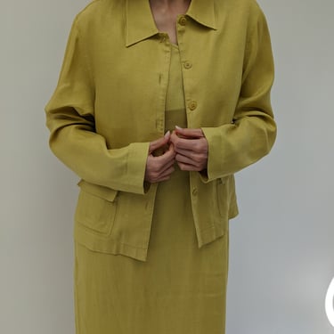 Vintage Lemon Grass Linen Dress & Jacket Set