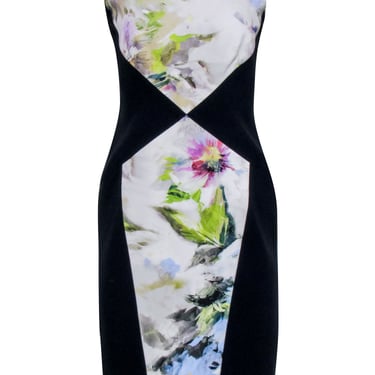 Theia - Navy w/ Multi Color Floral Patterned Front Dress Sz 8
