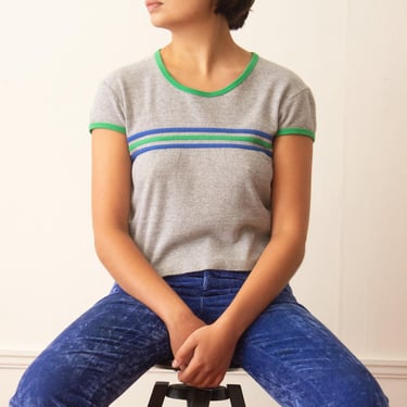 Y2K Heather Gray Striped Skater Girl Tee 