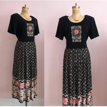 1990's Size 16/18 Tiled Floral Shirt Dress 