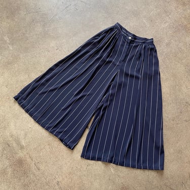 Vintage Striped Wide Leg Trousers, Navy and White, 27