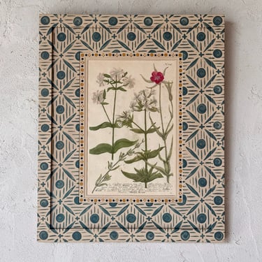 18th C. Weinmann Hand Colored Botanical Engraving in Gusto Blue Painted Frame IX