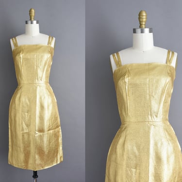 vintage 1950s Gold Bombshell Wiggle Dress | XS Small 