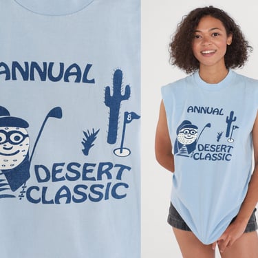 Golf Tank Top 80s Annual Desert Classic T-Shirt La Quinta Palm Springs California Graphic Muscle Tee Golfer Baby Blue Vintage 1980s Medium 