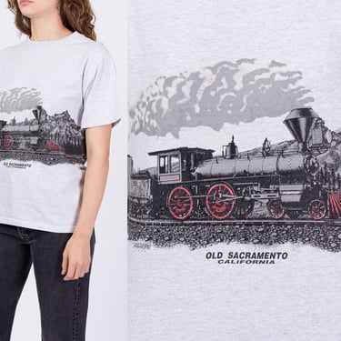 90s Old Sacramento Train Wraparound Graphic Tee - Unisex Medium | Vintage Railroad T Shirt 