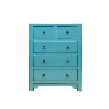 Turquoise Blue 5 Drawers Narrow Credenza Sideboard Cabinet ws4605E 