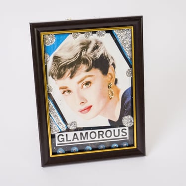 Audrey Hepburn Glamorous Collage Mixed Media Framed - One of a Kind Celebrity Fan Folk Art 