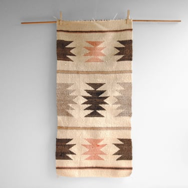 Vintage Navajo Weaving in Pink, Brown, and White, Navajo Gallup Throw 