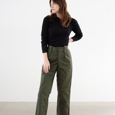 Vintage 29 Waist Olive Green Fatigues | Unisex Pleat Trousers | Army Pants | F526 