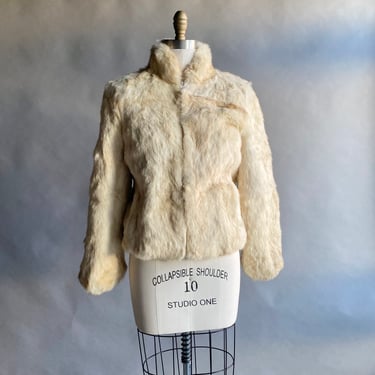 Vintage White Rabbit Fur Coat / Vintage White Fur Coat / Cropped White Fur Coat Small / 1980s White Fur Coat 