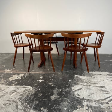 George Nakashima Trestle Table and 6 Mira Dining Chairs