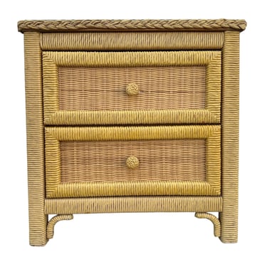 Henry Link Wicker Nightstand FREE SHIPPING - Vintage Natutal Rattan Coastal Boho Chic Style Furniture 