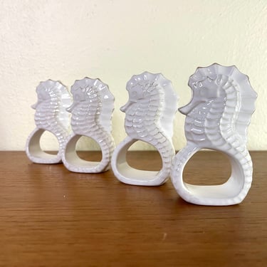 Set of 4 Ceramic Sea Horse Napkin Rings 