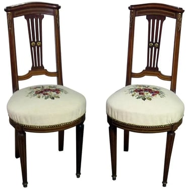 Nice Pair French Louis XVI Directoire Style Vanity Boudoir Slipper Chairs