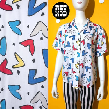 Pop Art Vintage 80s Red Blue Yellow White Atomic Boomerang Vibes Short Sleeve Collared Shirt 