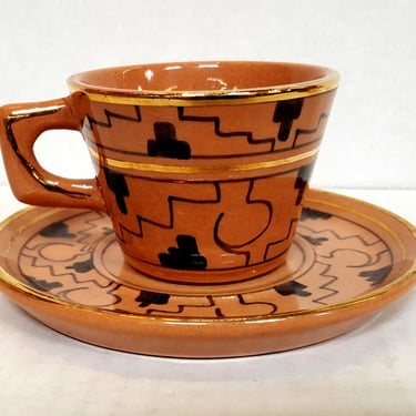 Brena Oaxaca Teacup and Saucer Handpainted Mexico 1950's 