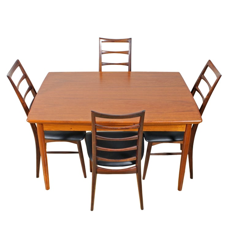 Lean (48&#8243; x 32&#8243;) Danish Teak Expanding Dining Table w Gently Curved Sides