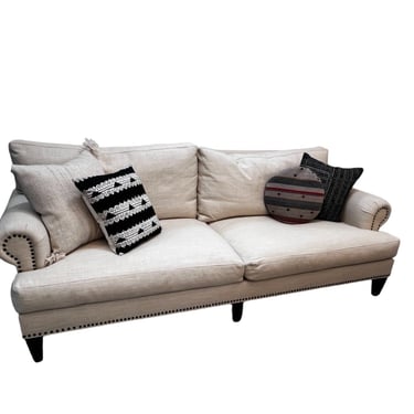 Perch Furniture White Linen Sofa w/Nailhead Details PFP229-2