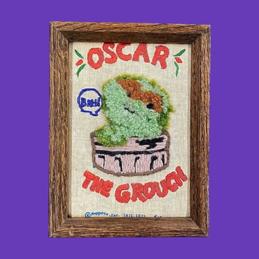 Vintage Oscar the Grouch Crewel 1970s Retro Size 8x6 Bohemian + Muppets Inc + Sesame Street + Embroidery + Kids Room or Nursery + Wall Decor 
