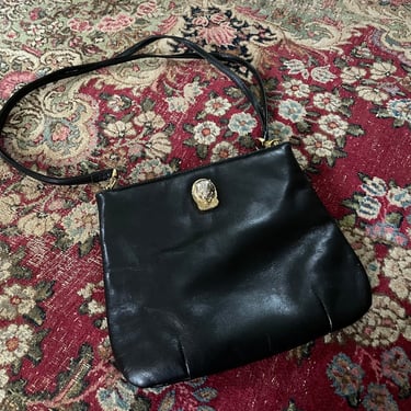 Vintage 1960’s Ruth Saltz Lion head shoulder bag | black leather handbag, vintage purse 