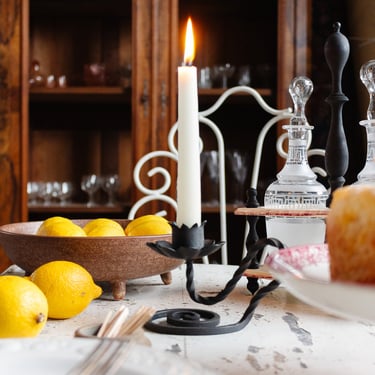 1950s French artisan wrought iron candle holder