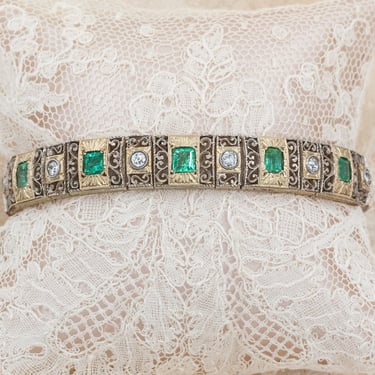 Edwardian Emerald and Old Mine Diamond Bracelet c1910