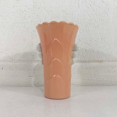 Vintage Pink Art Deco Vase Fire King Vitrock Milk Glass Flower Pot Peach White Rose Mid-Century Scalloped Rim Planter MCM 1950s 50s 
