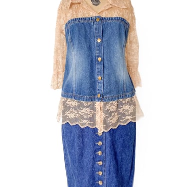 Y2K Denim & Lace Top, sz. 2XL