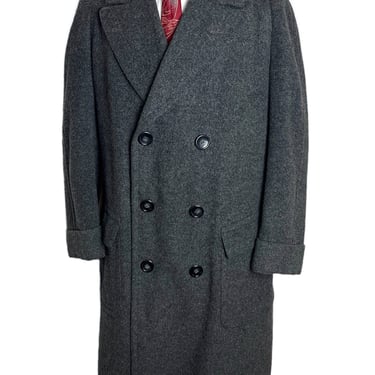 Vintage Dated 1942 DOUBLE-BREASTED Wool Overcoat ~ size 40 ~ Belted Back ~ Raglan Top Coat ~ Art Deco ~ Custom / Bespoke ~ 1940s 
