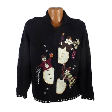 Ugly Christmas Sweater Vintage Cardigan Holiday Tacky Women's Snowman 