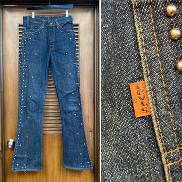 Vintage 1970’s Levi’s Orange Tab 646 Dark Denim Studded Flare Jeans, w30, 70’s Hippie Rocker, Vintage Clothing 