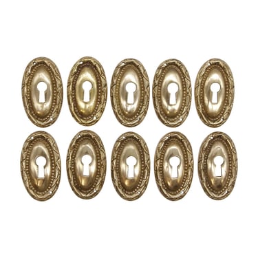Set of 10 Oval Braided Beaded Polished Solid Brass Door Keyhole Covers