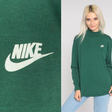 Nike Turtleneck Shirt -- 90s Green Athletic Long sleeve TShirt Nike Top Retro Tee Streetwear Shirt Vintage 1990s Sportswear Large 