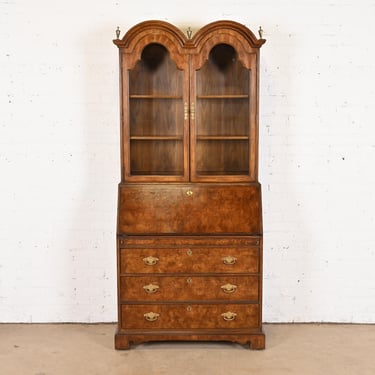 Georgian Burled Walnut Drop Front Secretary Desk With Bookcase Hutch by National Mt. Airy