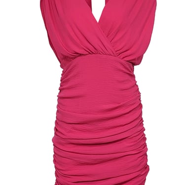 Alice & Olivia - Bright Pink Ruched Crinkled Chiffon Dress Sz 10