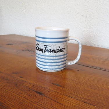 Vintage 80's San Francisco Coffee Mug Blue and White Speckled 
