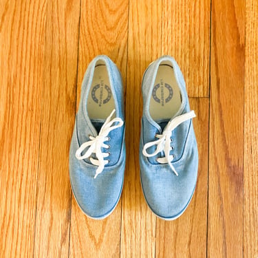 90s Liz Claiborne Blue Denim Chambray Lace Up Sneakers | Size 7 1/2 