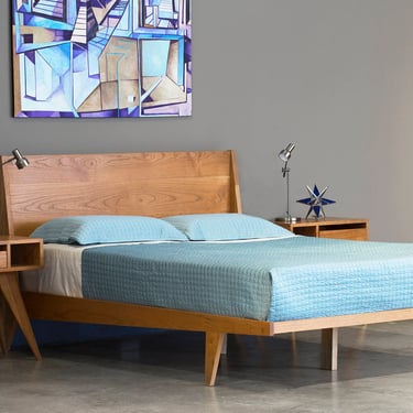 Mid-Century Modern Platform Bed | Platform Bed Frame with 36” Headboard | Queen Bed Frame | King Bed Frame | Wooden Bed | Hardwood Bed Frame 