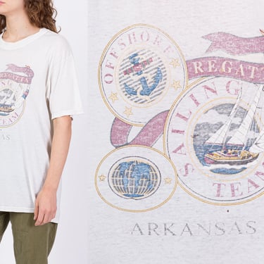 Vintage Offshore Sailing Team Arkansas Regatta T Shirt - Men's Large, Women's XL | 80s 90s Unisex White Sail Boat Graphic Tee 