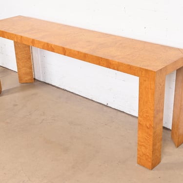 Milo Baughman Style Mid-Century Modern Burl Wood Console Table, Circa 1970s