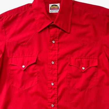 Vintage MILLER Red Western Shirt ~ size M ~ Snap Button ~ Cowboy / Rockabilly ~ 
